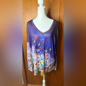 NWOT Women’s Casual Long Sleeve Dress Shirt Lightweight Size XL Purple V Neck